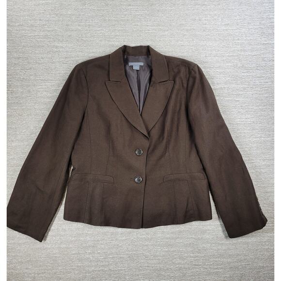 Ann Taylor Linen Jacket Womens 14 Brown Lightweight Office Career Blazer - Picture 1 of 13